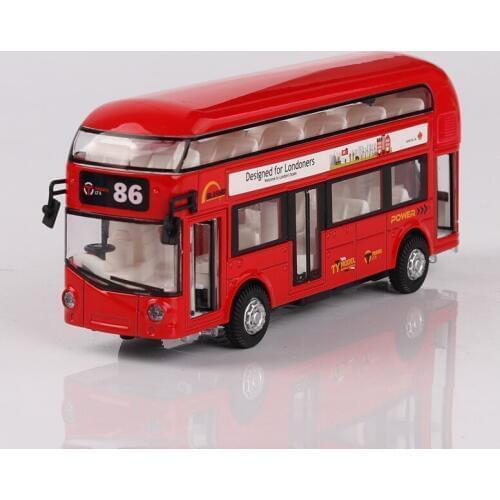 Mini Double Decker Bus Alloy Car Model Pull Back Electronic Toy with Simulation Lights and Music Model Car Toys for Kids Gift