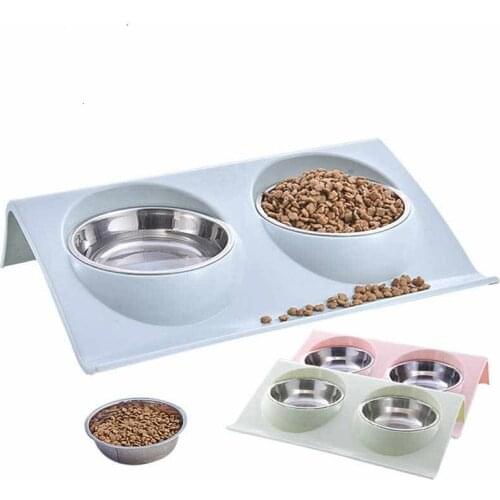 Durable Double Dog Bowls For Pet Puppy Stainless Steel Food Water Non Spill Feeder Pet Cats Feeding Dishes Dogs Drink Bowl