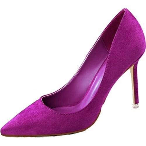 Fashion Simple pumps Thin High Heel Shallow Mouth Pointed Suede Sexy Womens Single Shoes Wedding Shoes