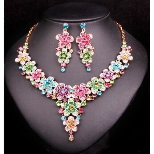 Fashion Rhinestone Bridal Jewelry Sets Party Wedding Costume Earrings Necklace Set for Brides Flower Jewelery Gifts for Women
