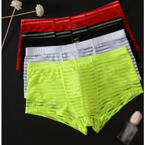 2021 MenS Underwear Man Boxer Summer Ice Network Mesh Breathable Sexy Youth Boxer Bamboo Ventilate Shorts Four shorts
