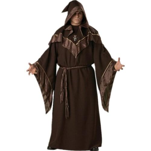 Halloween Man Wizard Religious Missionary Godfather Magician Pharaoh Fancy Dress Brown Robe Costume