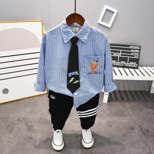 Spring&Autumn Baby Boy Gentleman Suit Boys Blue Shirt + Tie + Pants 3Pcs Formal Kids Clothes Set 2-7Years