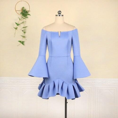 2021 Autumn New Sexy One-Shoulder Flared Sleeves Ruffled Party Dress S-XXXL Plus Size Womens Long-Sleeved Dress Vestidos