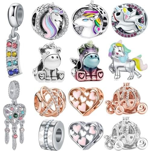 New Cute Rainbow Dream Catcher Crown Car Beads Pendant Fit Original Pandora Charm Bracelet Women Jewelry Gifts
