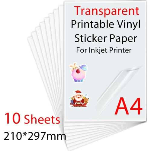 A4 Transparent Vinyl Printable Sticker Paper 10 Sheets 210*297mm Waterproof self adhesive A4 Printer Paper For Inkjet Printer