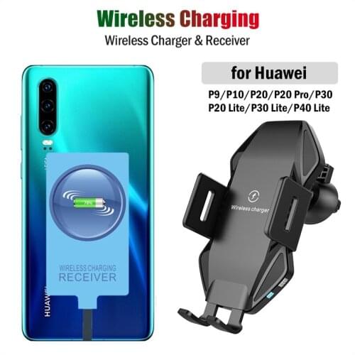 Qi Car Wireless Charging Stand for Huawei P20 Pro P30 P40 Lite Wireless Charger&USB Type-C Receiver Car Charger Phone Holder