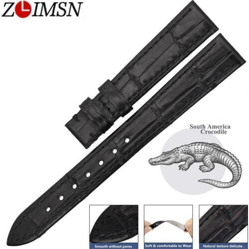 ZLIMSN High Quality Womens Genuine Crocodile Leather Watch Band Strap 14-24mm Alligator Watchband Suitable For Longines Watches
