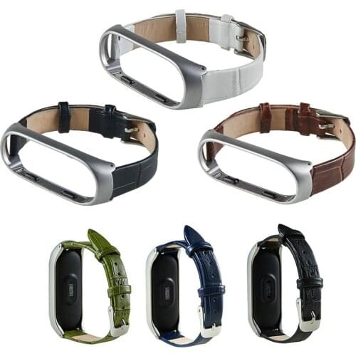 For Mi Band 4 3 Strap Crocodile Pattern Genuine Leather Watchband for Xiaomi Mi Band 3 Miband 4 Watch bracelet with Frame