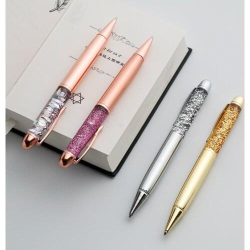 Sequin Pen Crystal Pen Ball-Point Pen Fashion Dried Flower Metal Ballpoint Pen Custom LOGO Birthday wedding Gift Pen For Writing