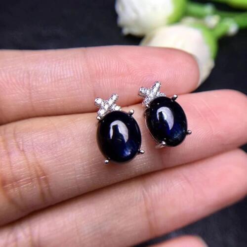 Earring Natural and Real sapphire stud earrings 7*9mm 2pcs gems Natural and real sapphire 925 sterling silver Earring