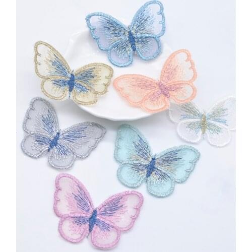 10Pcs 53*40mm Exquisite Embroidered Mesh Butterfly for DIY Headwear Hair Clips Decor Clothes Hat Shoes Patches Accessories