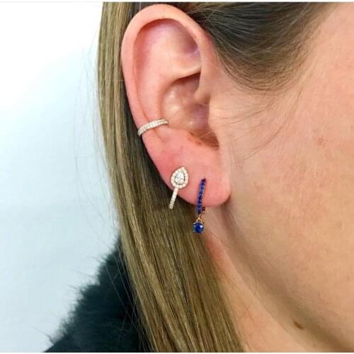 Wedding engagement sparking cz small hoops earring teardrop cz silver plated rose gold color Huggie hoop earrings