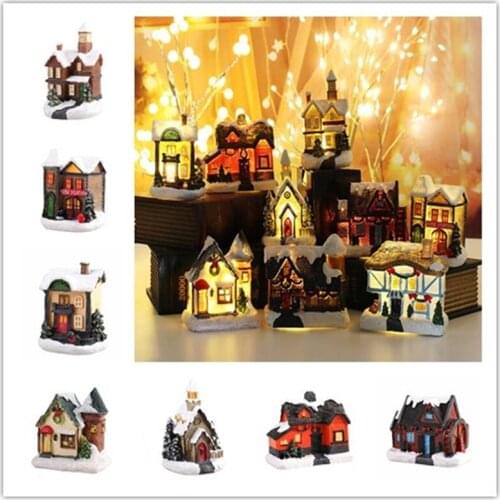 Bedroom Decor Christmas Led Resin Building Micro Landscape Ornaments Gifts for ChildrenWedding Holiday Decoration Night Light