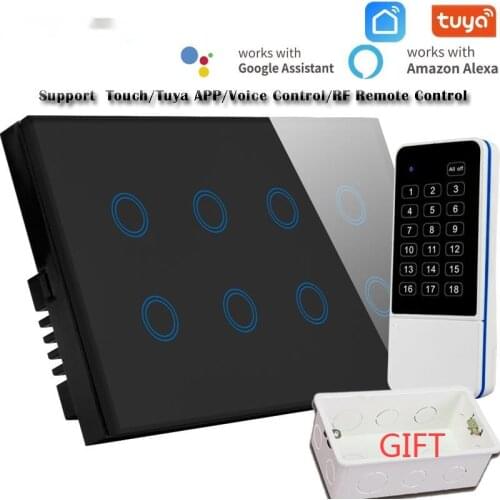 146 EU Standard 8 Gang WIFI Switch Compatible RF Remote Control/Alexa/Google/Tuya Smart Life,AC110-240V WIFI Light Switch 600W