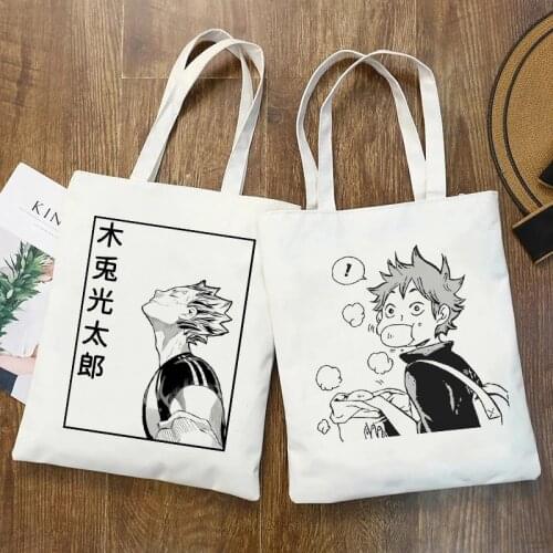 Funny Manga Anime Shopping Bag Haikyuu Graphic Tote Shopper Bag Women Canvas Shoulder Bag Female Ulzzang Eco Large-capacity 90s