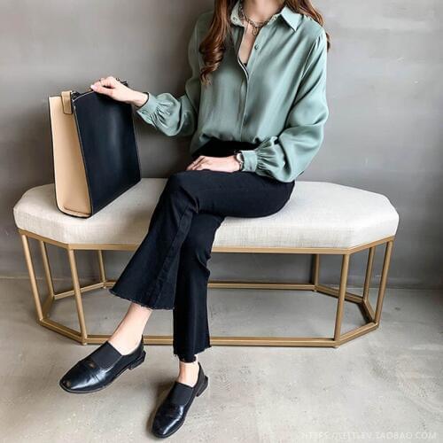 New Womens Spring Formal Shirt Large Size Lapel Lantern Sleeve Korean Shirts Solid Color Simple 2020 Summer Fashion Blouses 4XL