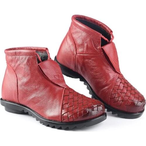 Women 2021 Genuine Boots Flat Boots Soft Cowhide Womens Shoes Front Zip Ankle Boots Large Size 41