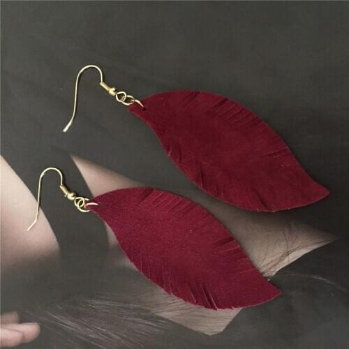 Luxury Unique Leaf Collection fake Leather Burgundy Snake Skin printed Drop Earrings For Women Girl Lady Gift Bohemia Statement