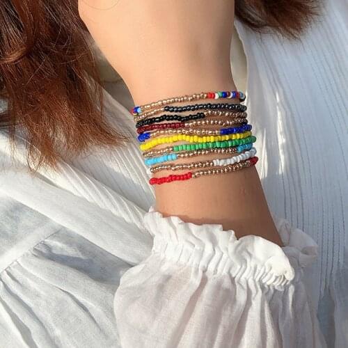 Bohemian Colorful Beads Bracelets for Women Handmade Elasticity Rainbow Summer Fashion Jewerly Beach Holiday Accessories AM3108