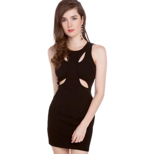 Sexy Goddess Temperament Chest Hollow Out Back Invisible Zipper Slim Fitting Sleeveless Black Dress Female