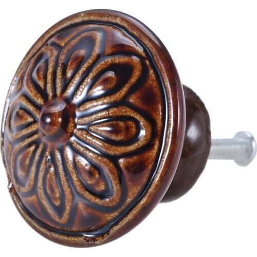 1Pc 40*31mm Flower Painted Ceramic Door Knobs Cabinet Drawer Dresser Cupboard Kitchen Furniture Decorative Pulls Handles Coffee