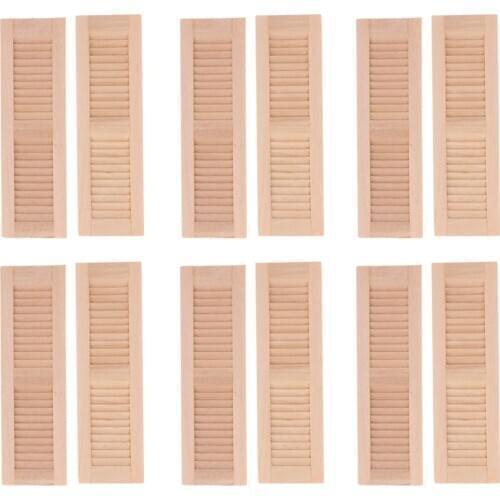 12Pcs Unpainted Wood Shutters for 1/12 Dolls House DIY Window Accessories Rooms Items Model Life Scenes Decor