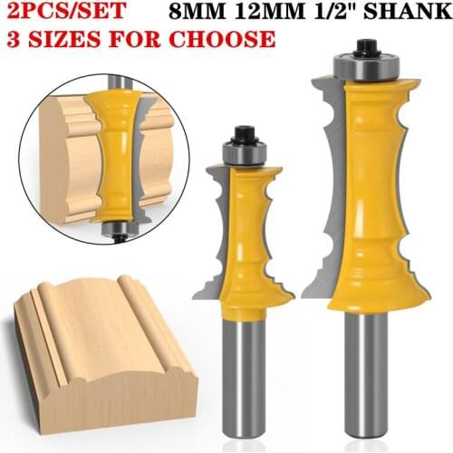2pcs/set 12.7mm 1/2" Shank Drawer Molding & Mitered Door Edging Wood Router Bit C3 Carbide Wood Milling Cutters Woodworking Tool