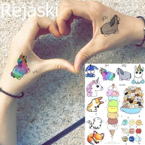 Rejaski Flash Lovers Arm 3D Tattoo Sticker Women Temporary Tattoo Children Cartoon Kids Face 3D Unicorn Waterproof Tatoo Dog Cat