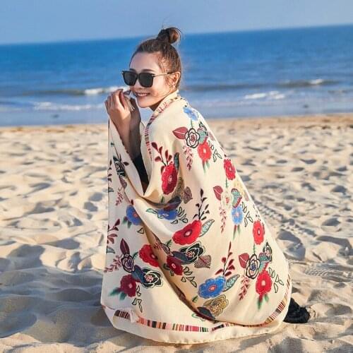 5Colors Fashion Women Lady Spring Summer Cotton Linen Wild Printing Hanging Scarf Seaside Tourism Sunscreen Shawl Female