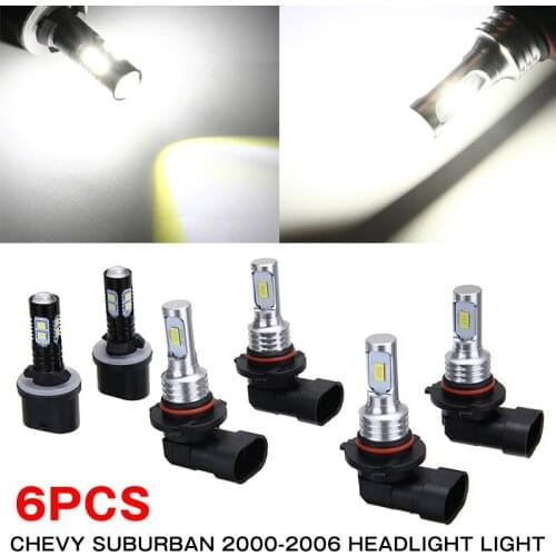 6pcs 12V 80W 9005 9006 880 LED Headlight Fog Light Bulbs Day-time Running Lamp Kit For Chevy Suburban 2000-2006 Accessories