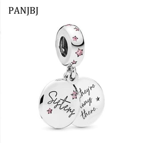 925 Sterling Silver Bead Charm Lovely Forever Sisters Pink Star Pendant Beads Fit Pandora Bracelets Necklaces Women jewelry
