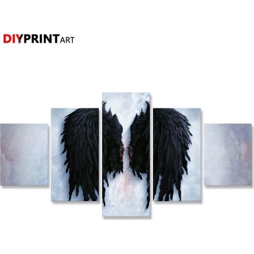 Aion Black Angel Wings 5 Panel Canvas Print Poster Paintings for Bedroom Decoration A2012