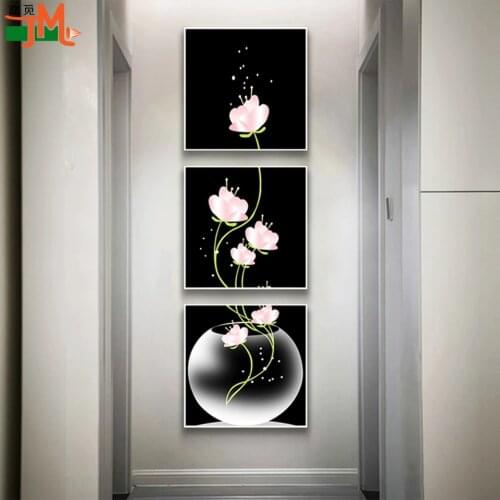 3 Pieces Diamond Painting Triptych Flowers Diamond Embroidery Cross Stitch Nordic Hallway Vertical Decoration Maison Home Decor