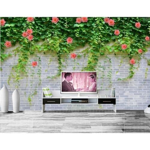 Custom large murals papel de parede,Brick background green leaves and red flowers,living room sofa tv wall bedroom 3d wallpaper