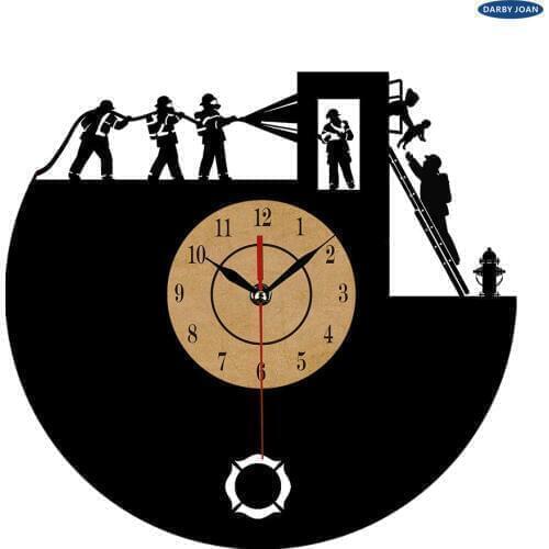 Super Cool New Arrival Vinyl Wall Clock Firefighters Theme Art CD Clock Watch Creative Clock Decorative Home