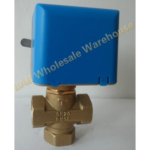 DN20(G 3/4") AC220V 3 way 2 wire fan coli motorized valve/shut off structure brass valve for automatic control HVAC system