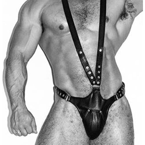 Fetish Men Leather Penis Pouch Chest Harness Belts Male Body Bondage Clothes Open Crotch BDSM Gay Harness Costumes for Punk Rave