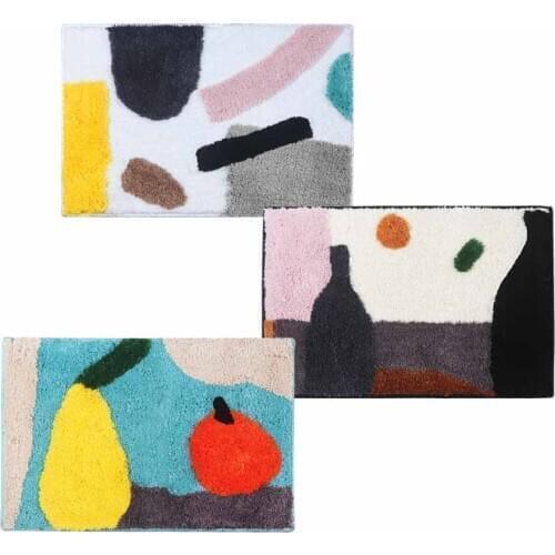 Flocking Geometric Bath Mat anti-slip Rugs Bathroom Door Mat Toilet Bathroom Absorbent Carpet High quality machine washable