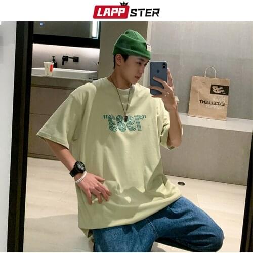 LAPPSTER Men 1983 Striped Harajuku Fashion Graphic T Shirts 2021 Summer Mens Japanese Streetwear Oversized Tshirts Male Y2k Tees