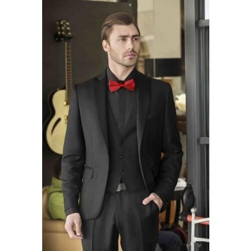 Custom Design Men Wedding Tuxedos Excellent Groom Tuxedos Men Business Dinner Prom Blazer 3 Piece Suit (Jacket+Pants+Vest+Tie)
