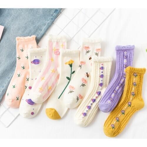 Lace frilly socks cute white woman calcetines harajuku kawaii women alien skarpetki kobieta skarpety cartoon calcetas mujer sock