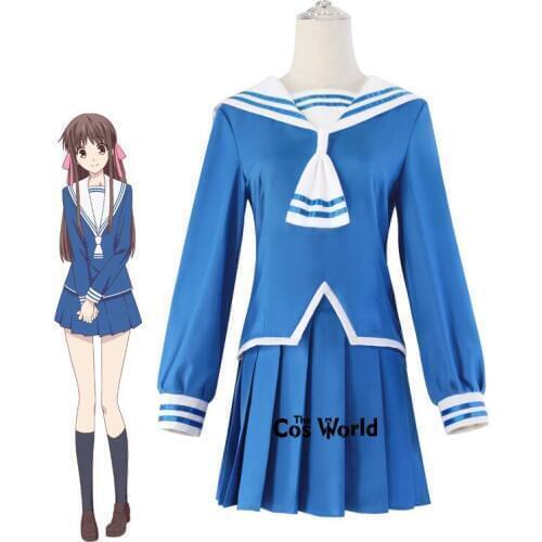 Fruits Basket Tohru Honda Summer Sailor Suit Tops Dress School Uniform Outfit Anime Cosplay Costumes