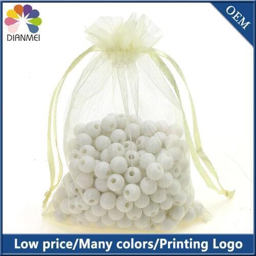 Hot Sale 100pcs/lot 9x12cm Beige / Lvory Organza Promotional Gifts Customized Logo Bags Tulle Wedding Favor Gift Packaging Bags
