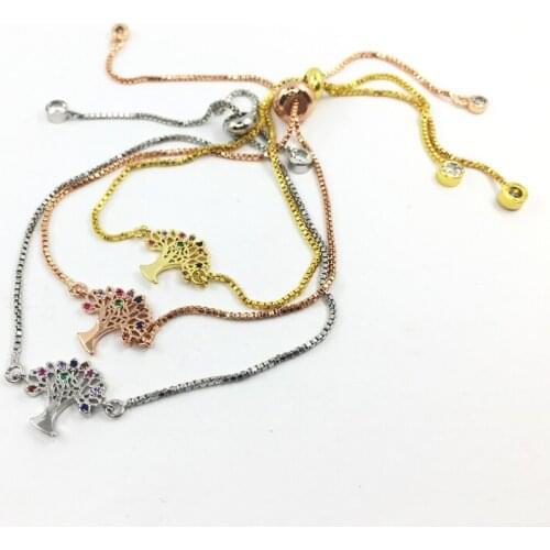 Micro Pave Family Tree Turkey Evil Eye Hamsa Fatima Hand Charms for Women Adjustable Bracelets CZ jewelry