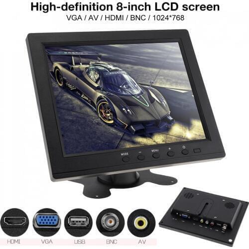 12V 8 Inch HD LED TFT-LCD Car Monitor Mini TV Computer 2 Channel Video Input Security Monitor with Speaker VGA HDMI for Car