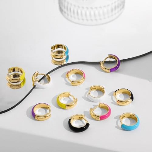 Minimalist Round Small Hoop Earrings For Women Fashion Colorful Enamel Earrings Huggie Ear Buckle Jewelry 2021 New