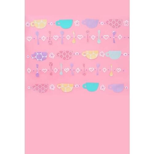 MEHOFOTO Vinyl Photography Background Pink Colorful Tableware Computer Printed Children Backdrops for Photo Studio CM-6697