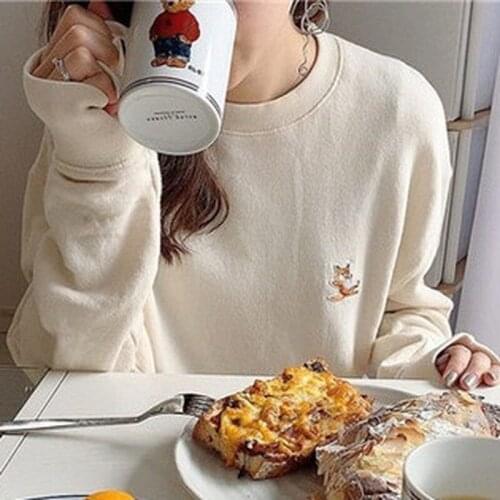 Cotton Fox Embroidery Couple Long-sleeved Mens and Womens Same Style Multicolor Sweatshirts