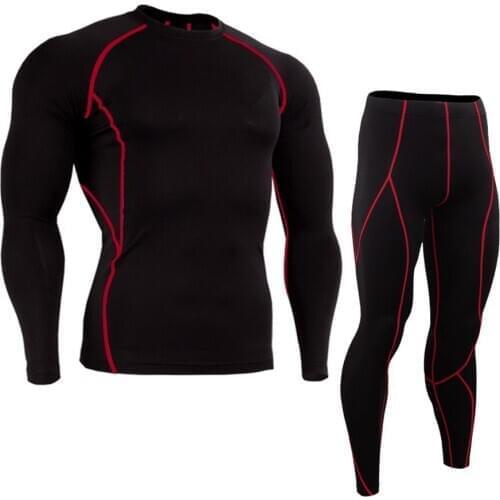 5 Pcs/Set Mens Tracksuit Running Rashguard For Men Gym Fitness Compression Sports Suit Red Line Shirts Running Set Men Sport
